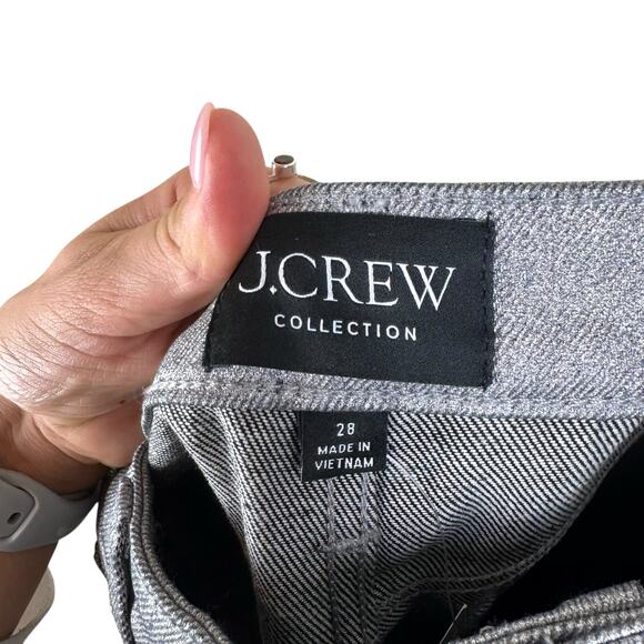 J. Crew Collection NWT Silver Metallic Waxed Mid Rise Slouchy Straight Jeans - Picture 8 of 9